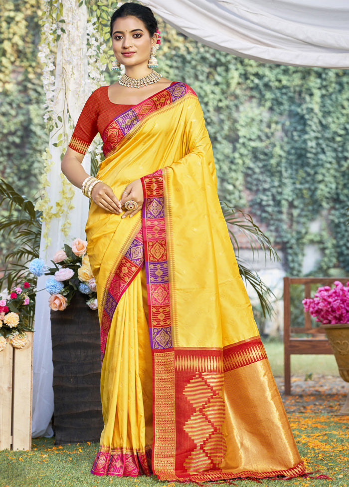 Yellow Dupion Silk Saree With Blouse Piece Looking For Cheap Pice