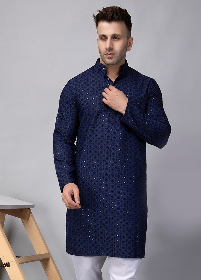 2 Pc Navy Blue Viscose Kurta Pajama Set Cheap Sale Outlet