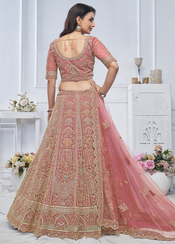 3 Pc Purple Net Semi Stitched Lehenga Set Cheap Pictures