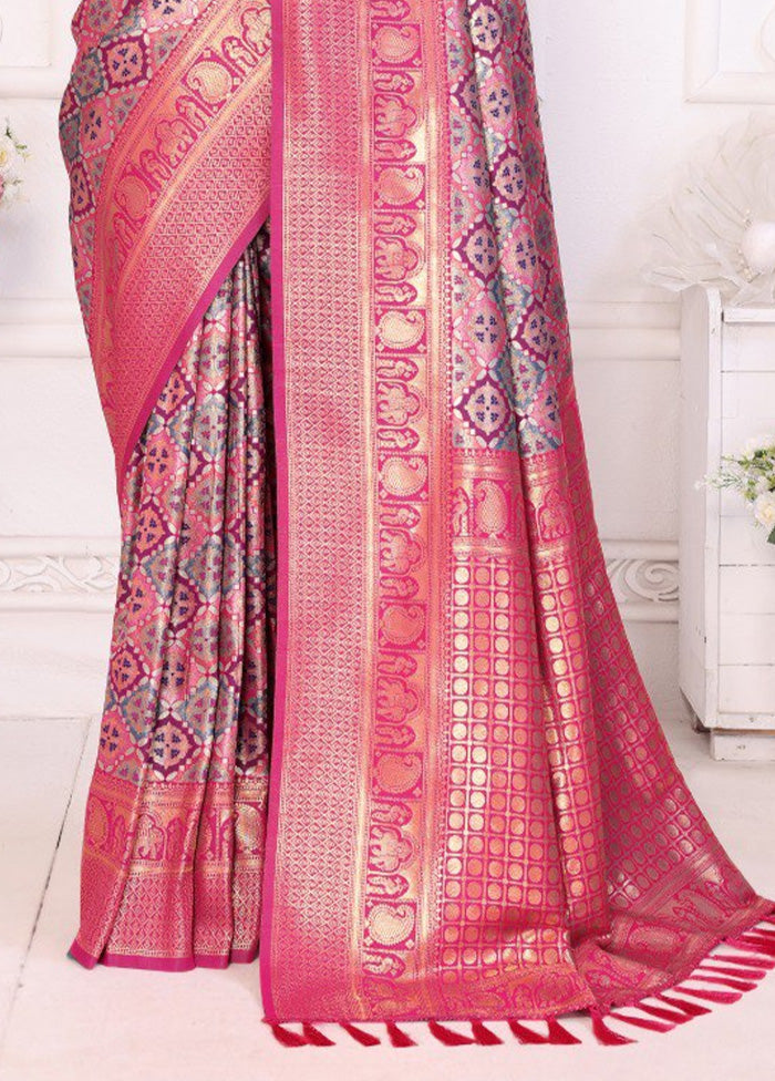 Pink Banarasi Silk Saree With Blouse Piece Browse For Sale