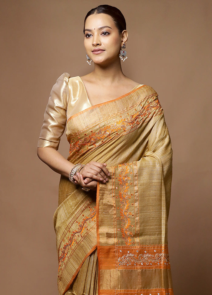 Cream Handloom Matka Pure Silk Saree With Blouse Piece Collections Cheap Online