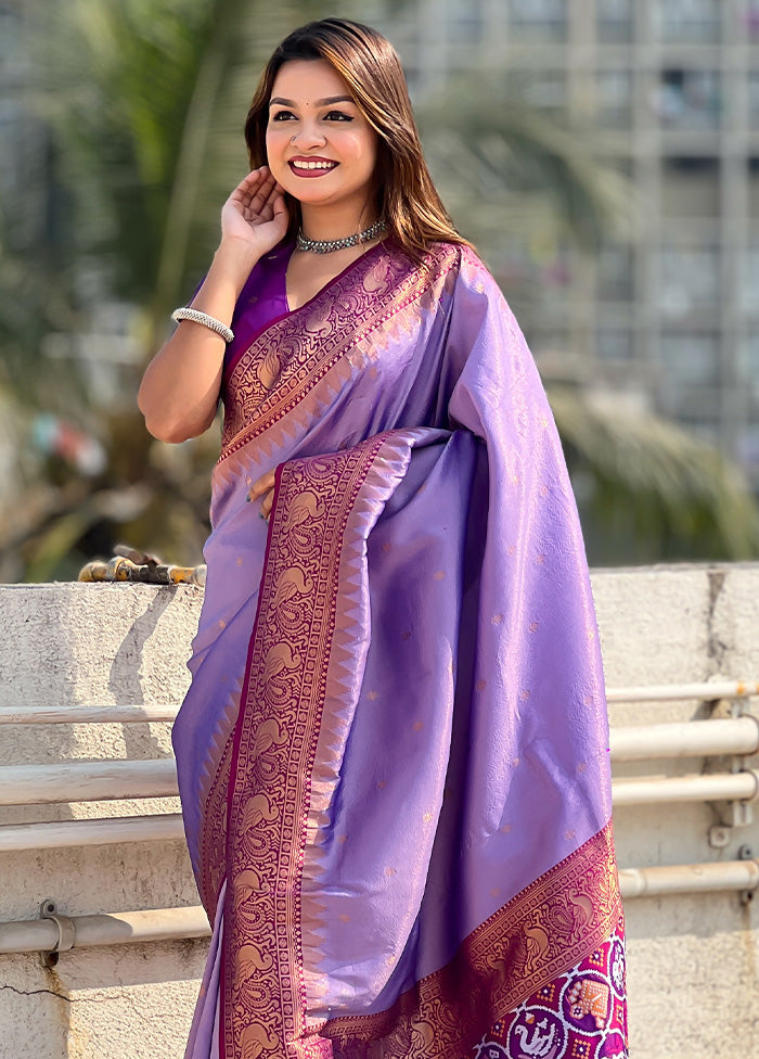 Purple Spun Silk Saree With Blouse Piece Cheap Sale 2025 Unisex