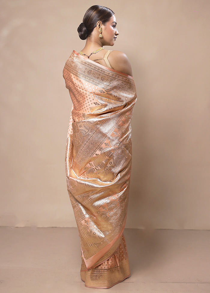 Peach Banarasi Silk Saree With Blouse Piece Cheap Sale With Mastercard