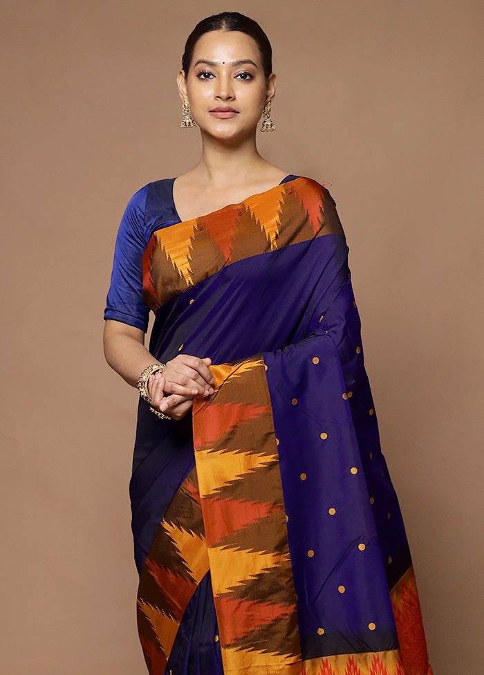 Blue Kanjivaram Silk Saree With Blouse Piece Sale Real