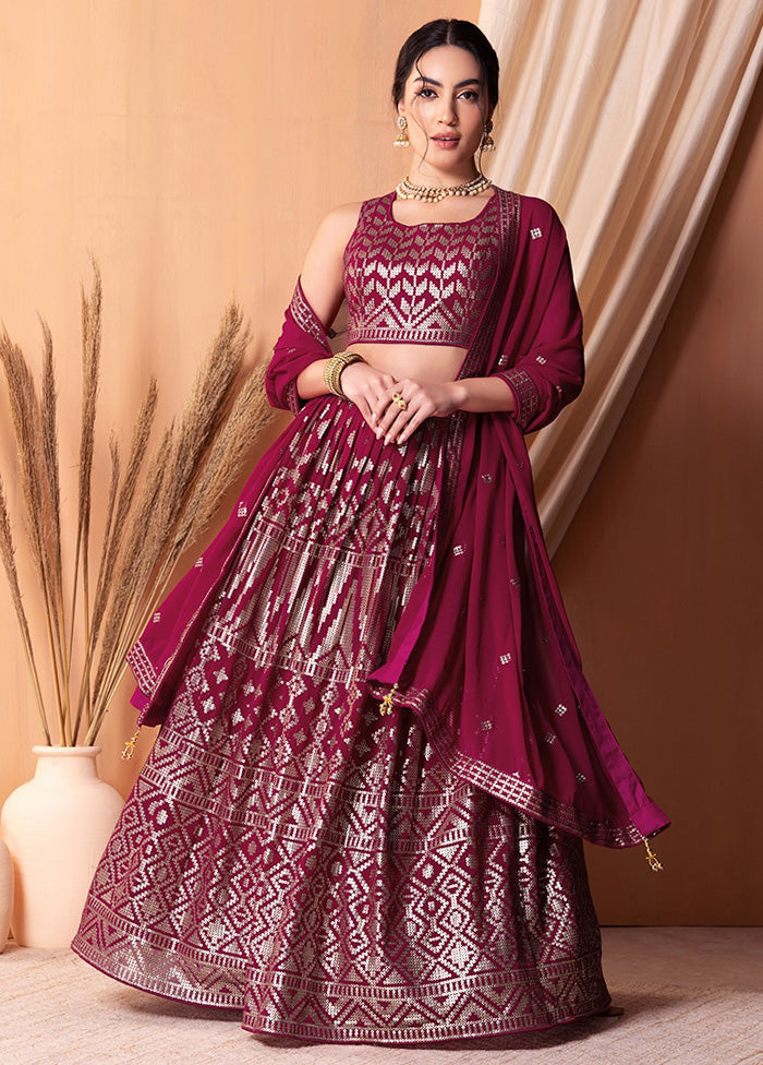 3 Pc Pink Georgette Semi Stitched Lehenga Set Official Online