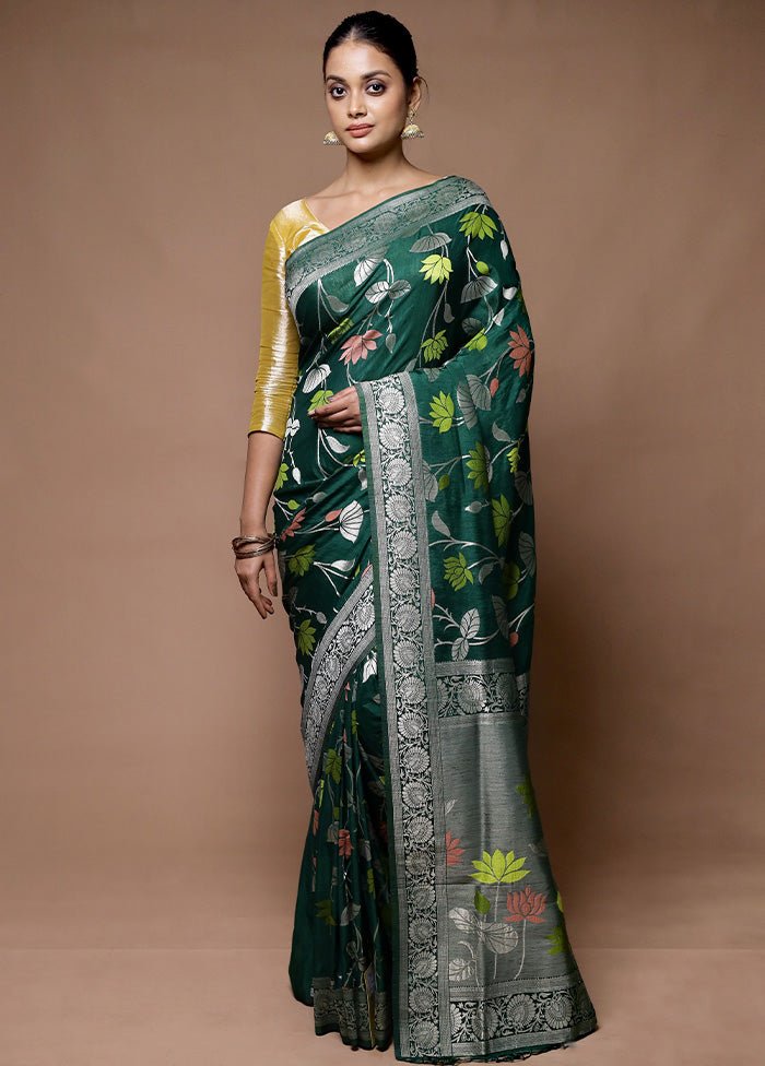 Green Dupion Silk Saree With Blouse Piece Cheap Sale 2025 Newest