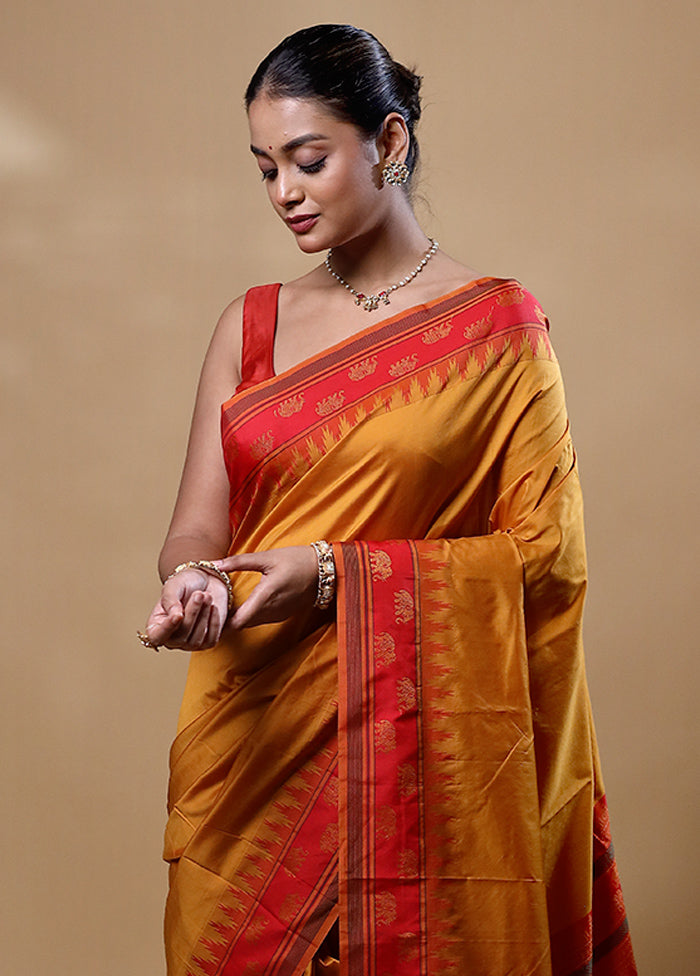 Mustard Kanjivaram Silk Saree With Blouse Piece Collections Cheap Online