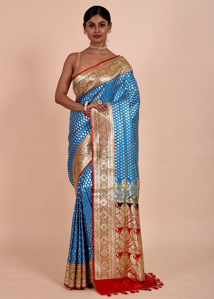 Blue Banarasi Silk Saree With Blouse Piece Release Dates Sale Online