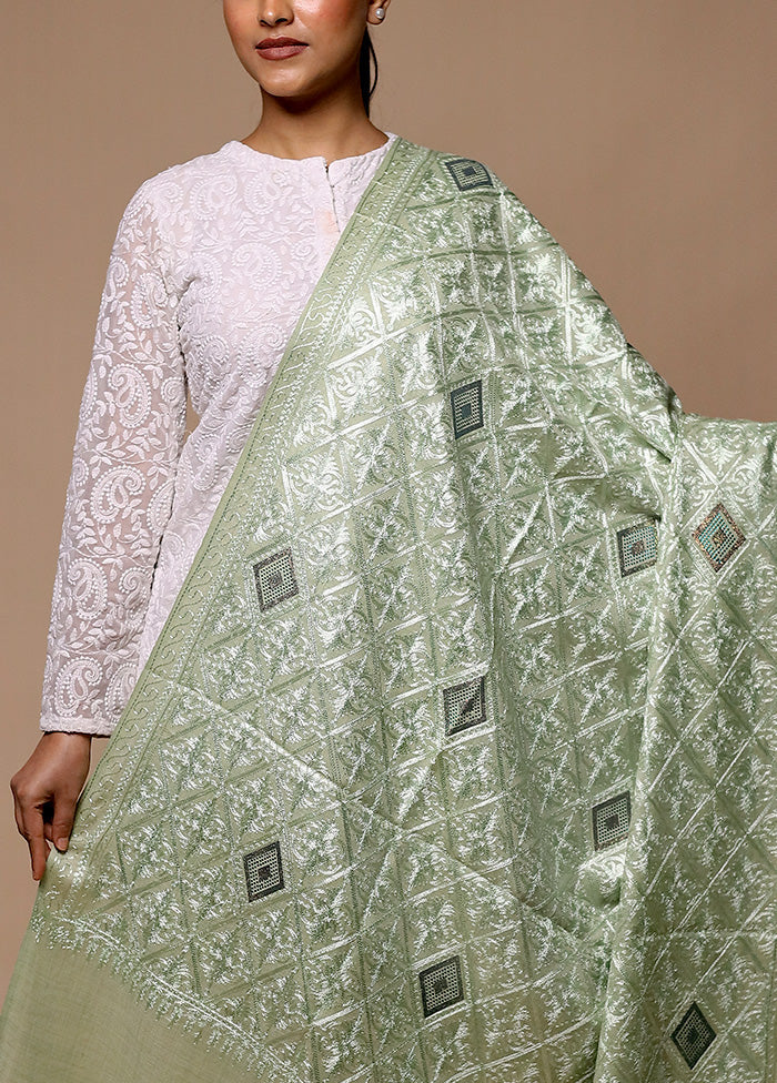 Green Butta Work With Zari Woven Border Shawl Shop Offer