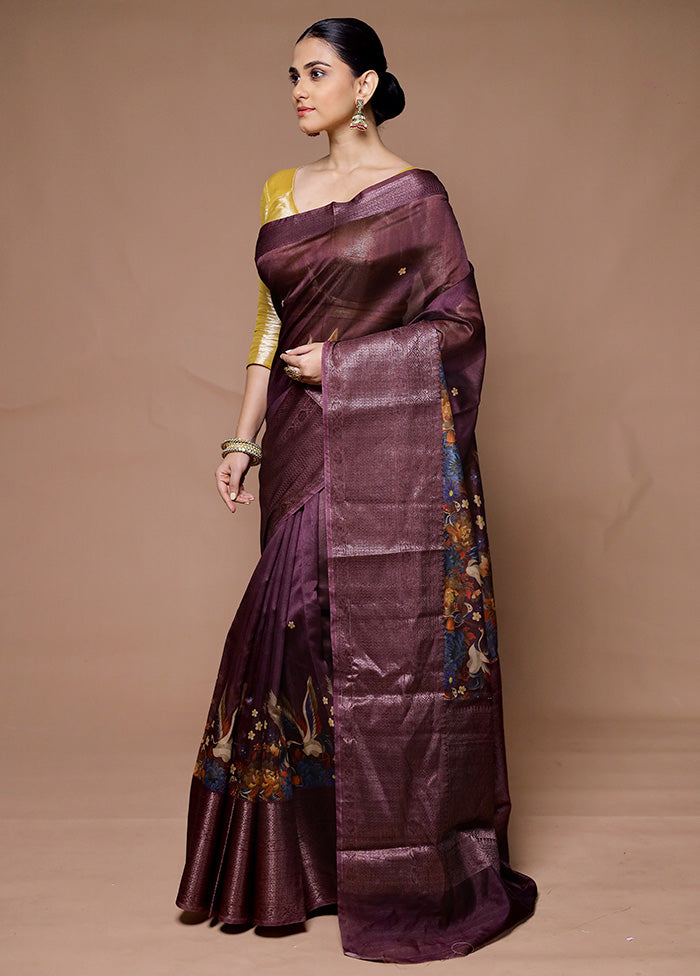 Brown Organza Saree With Blouse Piece Free Shipping Browse