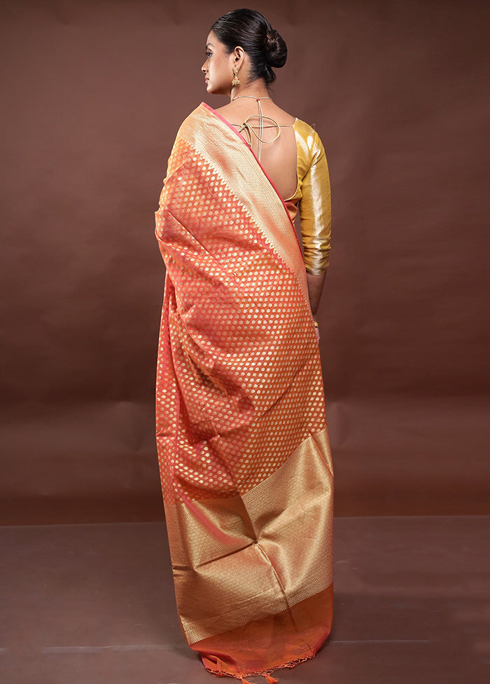 Orange Kora Silk Saree With Blouse Piece Cheap Usa Stockist