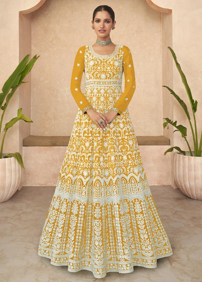 3 Pc Yellow Semi Stitched Georgette Suit Set In China Cheap Pice