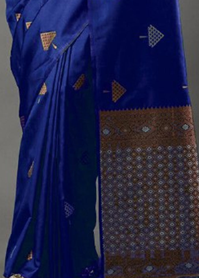 Blue Banarasi Silk Saree With Blouse Piece Discount Reliable