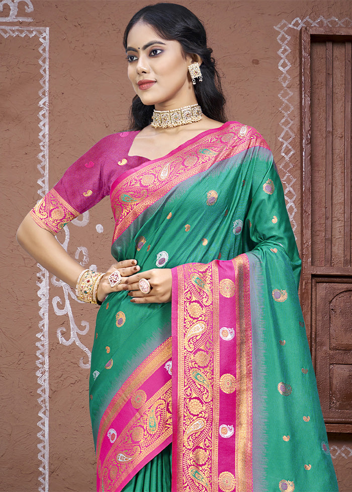 Teal Green Dupion Silk Saree With Blouse Piece Cheap Sale Pick A Best