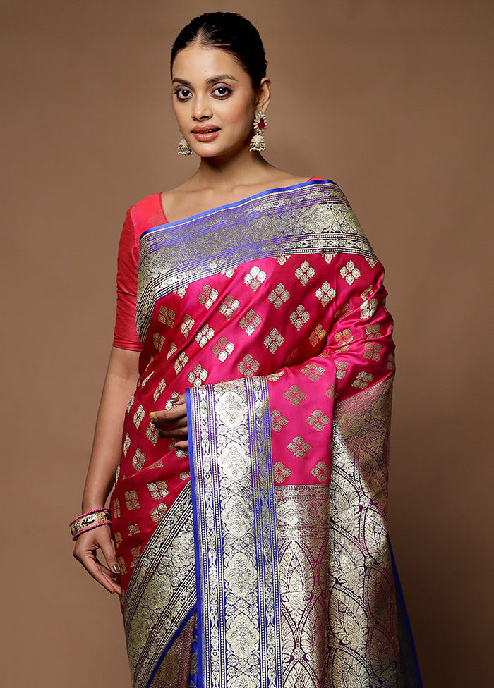 Pink Banarasi Silk Saree With Blouse Piece Genuine For Sale