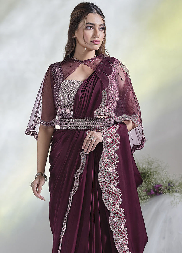 Wine Crepe Silk Saree With Blouse Piece Buy Cheap Wide Range Of