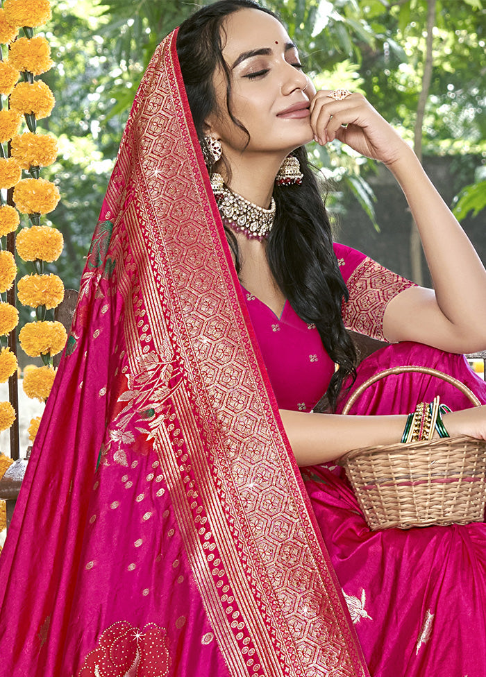 Pink Spun Silk Saree With Blouse Piece Free Shipping 100% Guaranteed