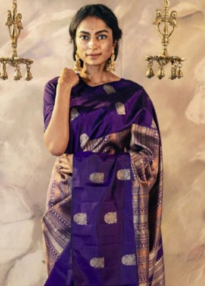 Purple Banarasi Silk Saree With Blouse Piece Cheap Sale Best Pices