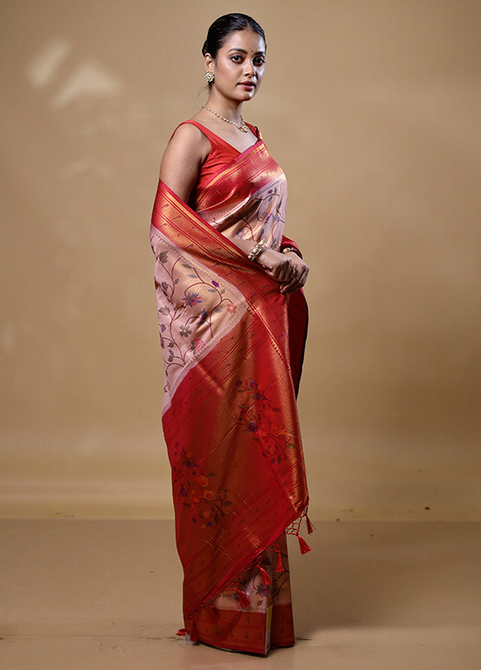 Peach Dupion Silk Saree With Blouse Piece Buy Cheap Recommend