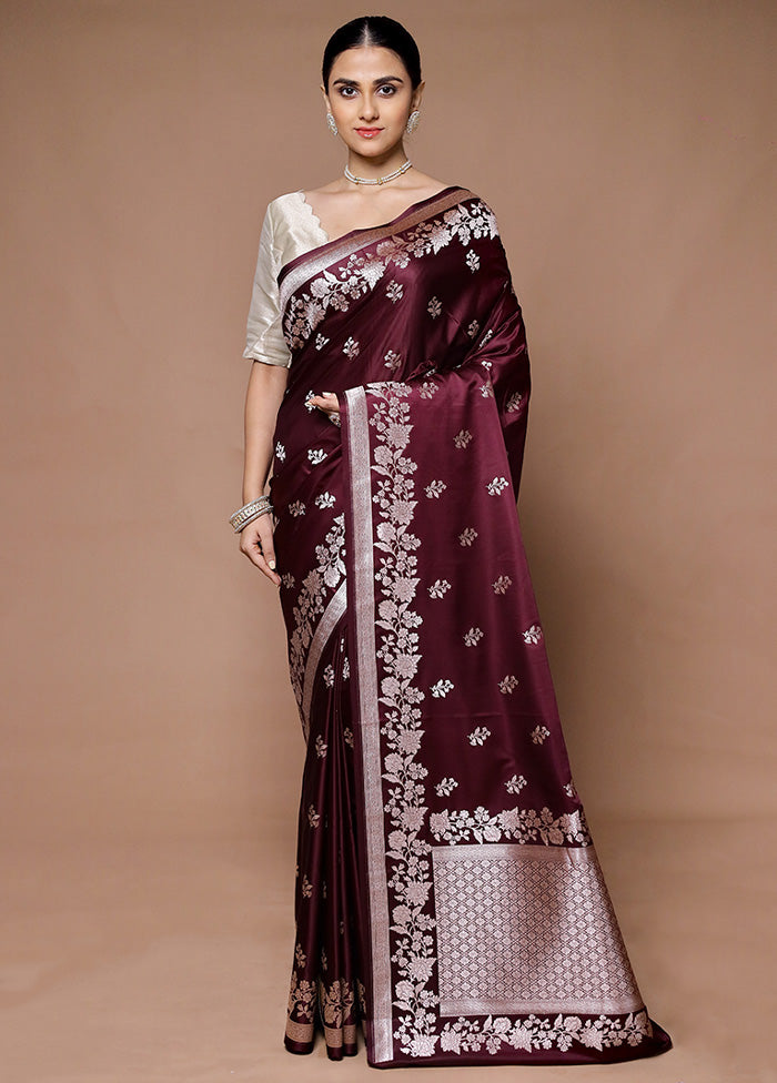 Wine Katan Silk Saree With Blouse Piece View Cheap Online