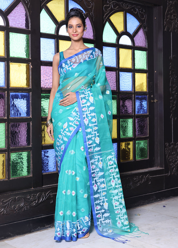 Sea Green Spun Silk Saree With Blouse Piece Supply