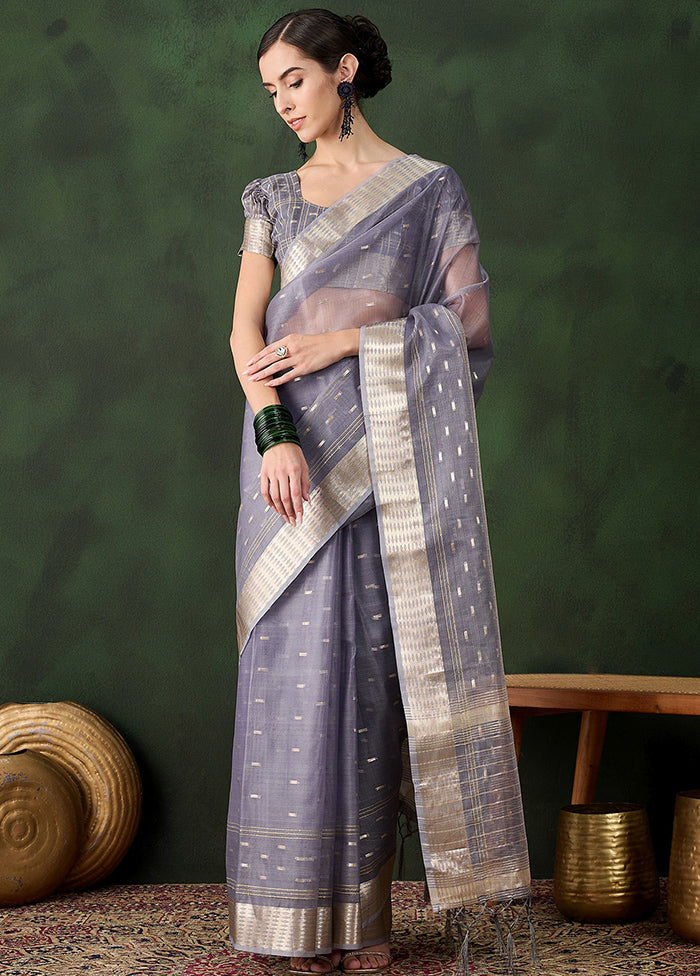 Grey Organza Saree With Blouse Piece Ebay Cheap Pice