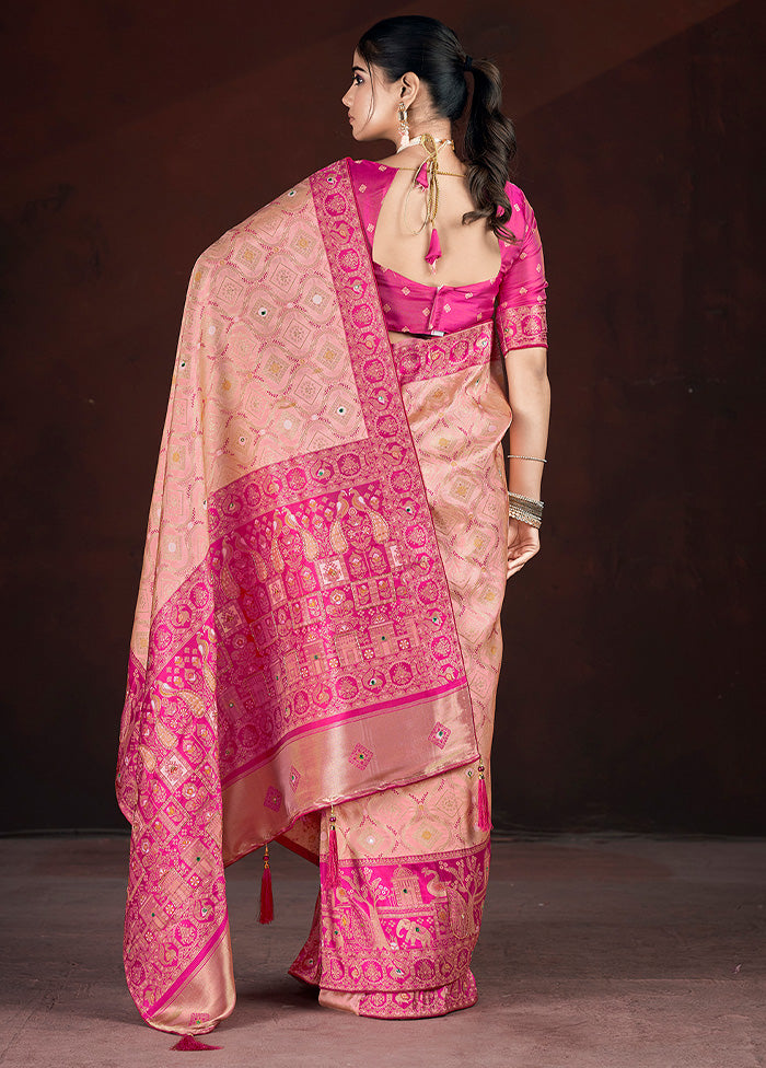 Pink Banarasi Silk Saree With Blouse Piece Countdown Package Cheap Online