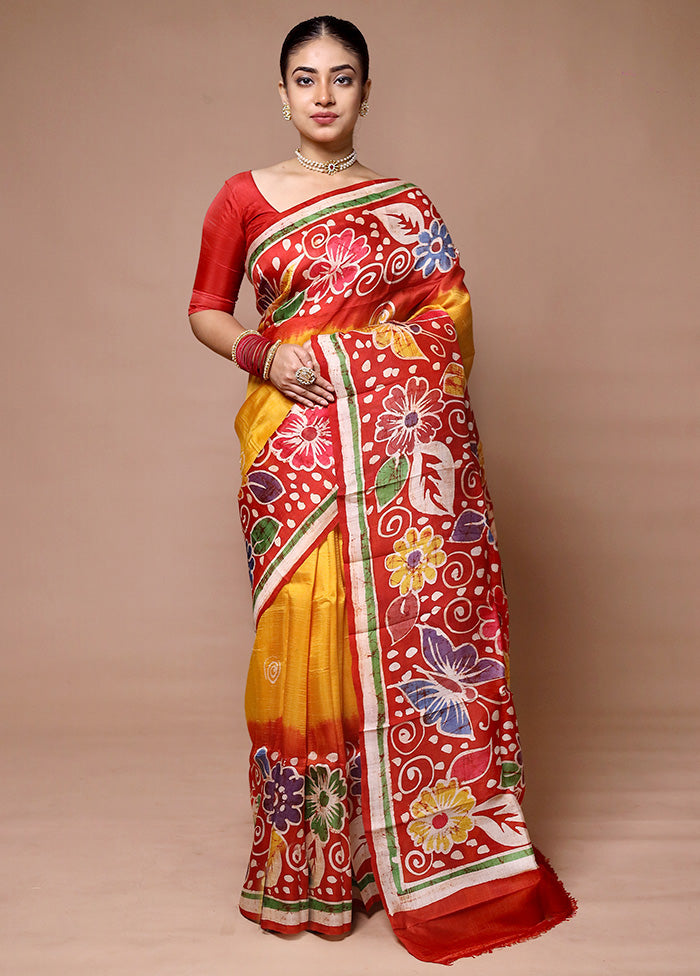 Red Printed Pure Silk Saree Without Blouse Piece For Sale Wholesale Pice