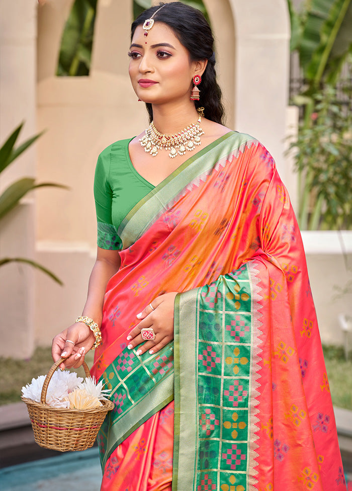 Peach Spun Silk Saree With Blouse Piece Outlet Exclusive