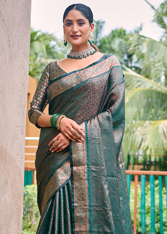 Bottle Green Kanjivaram Silk Saree With Blouse Piece Footlocker For Sale