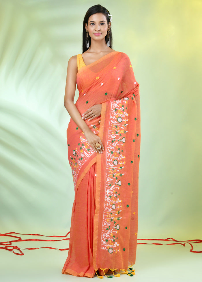 Orange Cotton Saree With Blouse Piece Cheap Footlocker