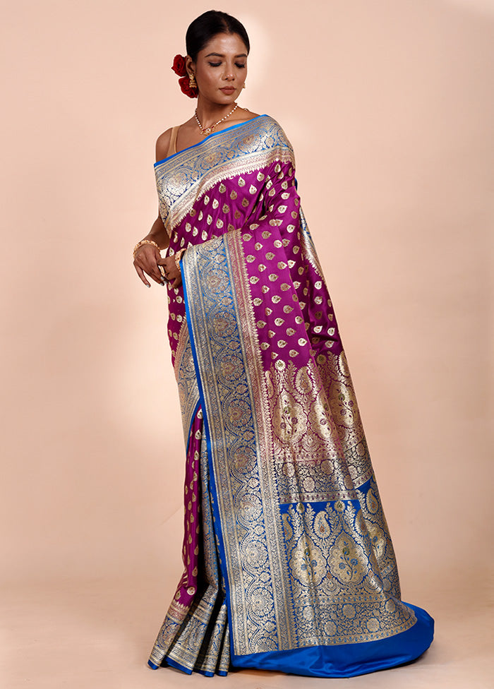 Purple Banarasi Silk Saree With Blouse Piece 100% Original Online