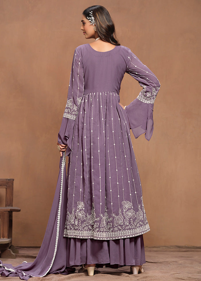 3 Pc Purple Semi Stitched Georgette Suit Set Safe Shopping Cheap Online