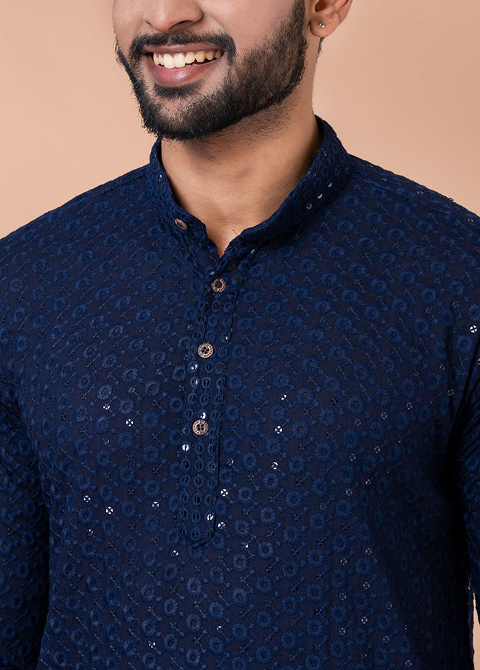 Navy Blue Silk Kurta And Pajama Set Supply