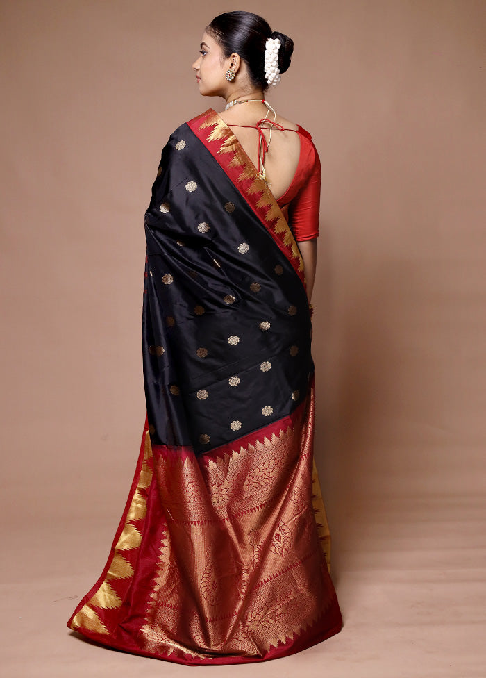 Black Handloom Kanjivaram Pure Silk Saree With Blouse Piece Pay With Visa Cheap Online