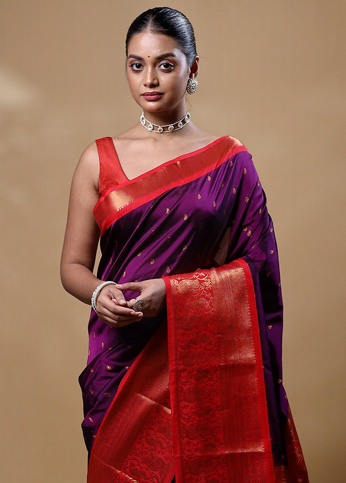 Purple Kanjivaram Silk Saree With Blouse Piece Cheap Sale Many Kinds Of