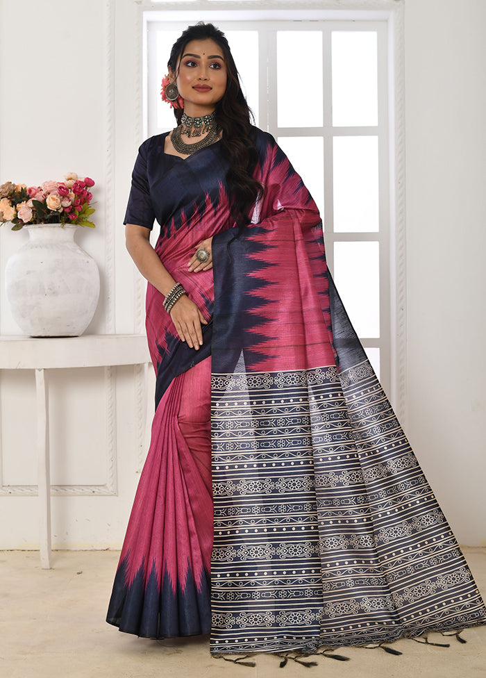 Pink Tussar Silk Saree With Blouse Piece With Credit Card Free Shipping