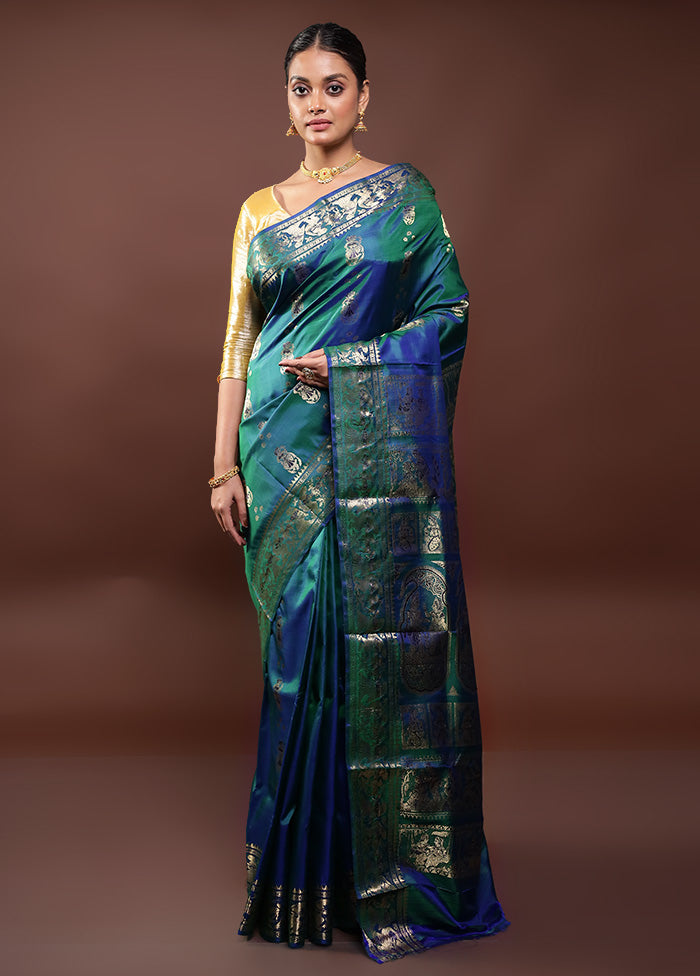 Green Handloom Baluchari Pure Silk Saree With Blouse Piece Clearance Eastbay