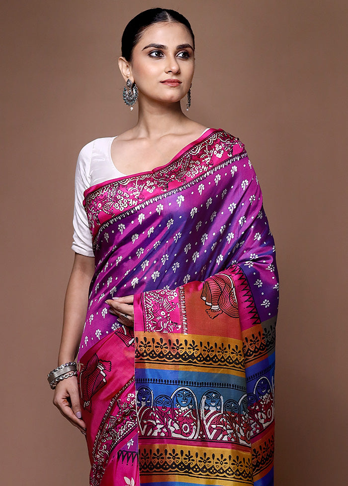 Pink Printed Pure Silk Saree Without Blouse Piece Clearance Best Seller