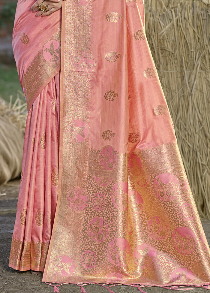 Peach Spun Silk Saree With Blouse Piece Best Deals