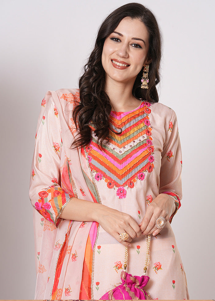 3 Pc Peach Readymade Silk Dupatta Suit Set Cheap Outlet Locations