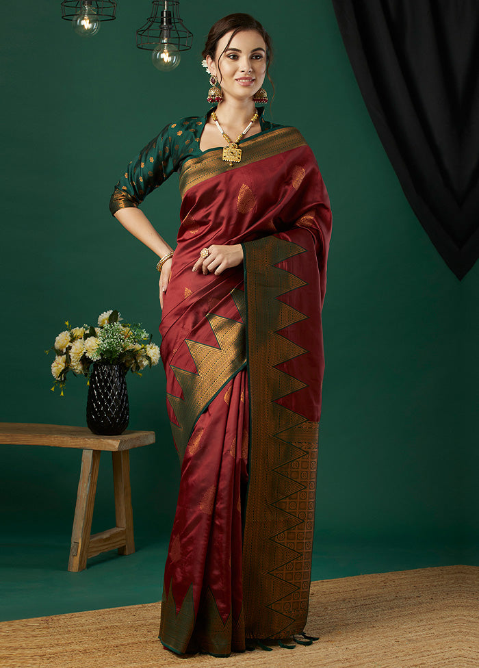 Maroon Banarasi Silk Saree With Blouse Piece Great Deals Sale Online