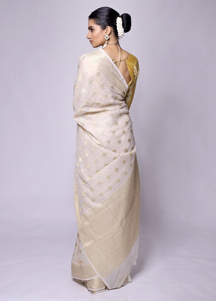 White Kora Silk Saree With Blouse Piece Cheap Finishline