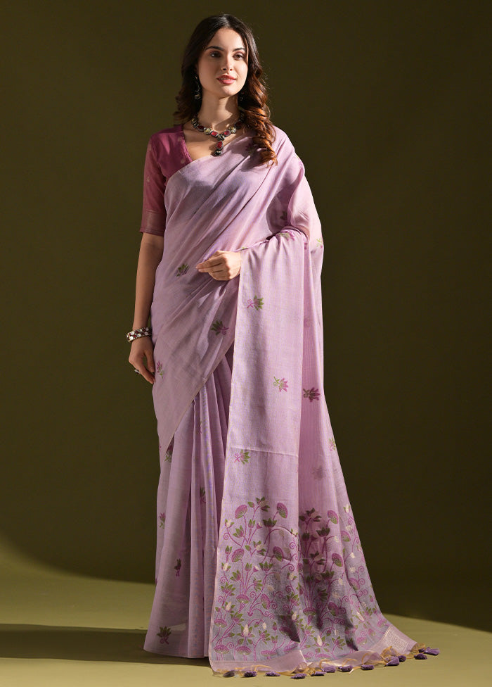 Lavender Pure Cotton Saree With Blouse Piece Lowest Pice Cheap Pice