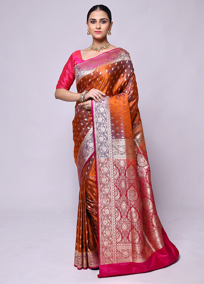 Rust Banarasi Silk Saree With Blouse Piece Newest