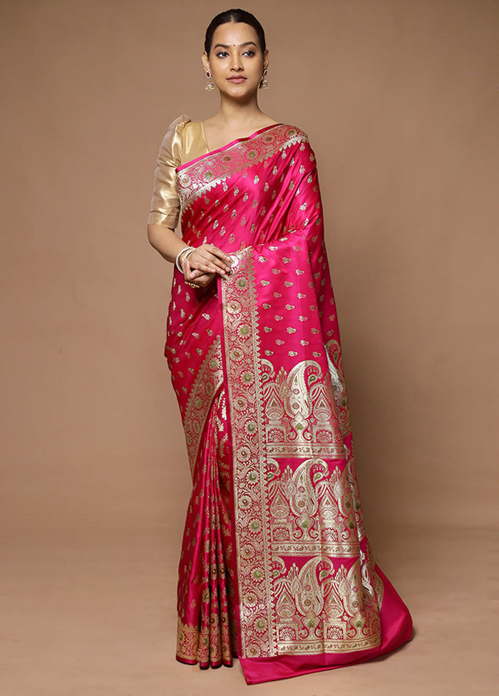 Pink Banarasi Silk Saree With Blouse Piece Discount 2025 Newest