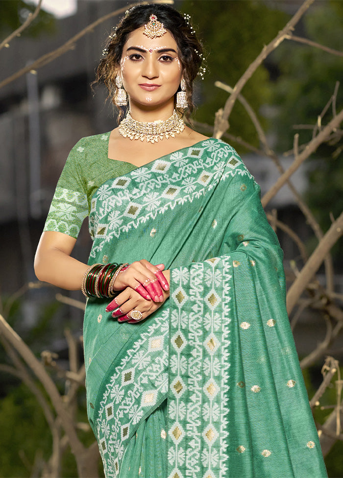 Teal Green Cotton Saree With Blouse Piece Free Shipping Buy