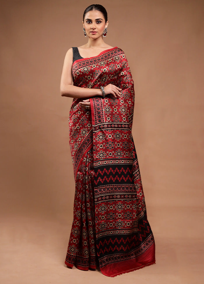 Red Printed Pure Silk Saree Without Blouse Piece Perfect Sale Online