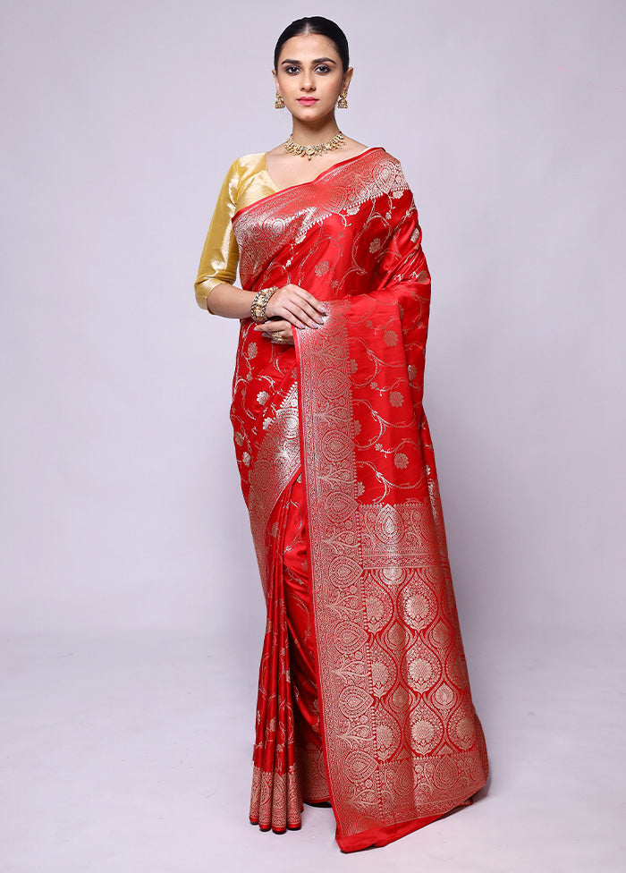 Red Banarasi Silk Saree With Blouse Piece Buy Cheap Clearance Store