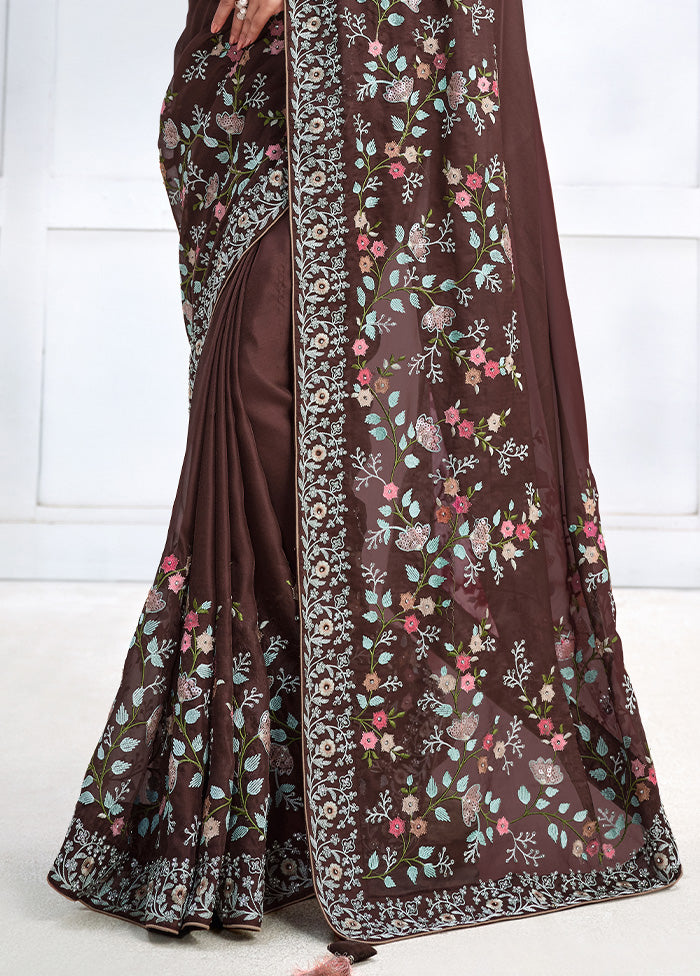 Brown Georgette Saree With Blouse Piece Outlet Store Cheap Pice